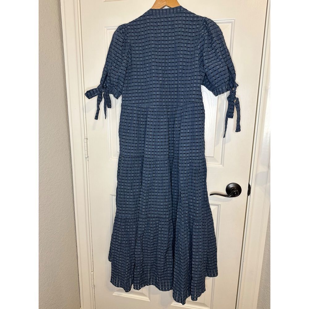 English Factory Turquoise Gingham Tiered Midi Dress Sz XS Cottage Dark Academia - Picture 4 of 9